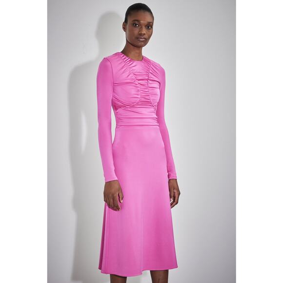 Et Ochs Keasha Magenta Stretch Ruched Jersey Midi Dress Women’s Size 6 - Picture 4 of 13